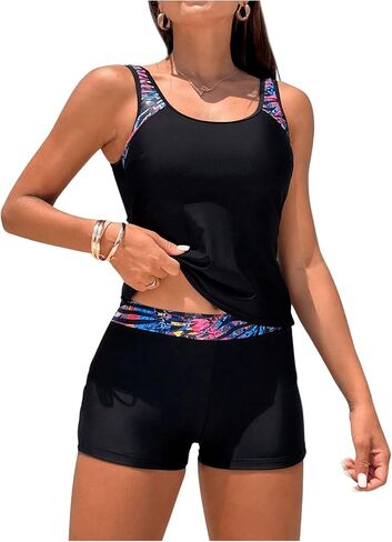 SOLY HUX Women's 2 Piece Bathing Suit Tribal Print Scoop Neck Tankini Top and Shorts Set Swimwear in Saudi Arabia
