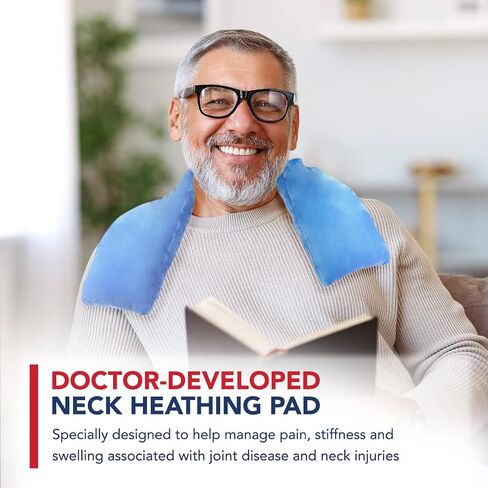 Doctor Developed Heated Neck Wrap - Weighted Heating Pad with Natural Flax Seeds - Cordless Microwavable Heating Pad for Neck & Shoulders - Soft Plush Relief (Blue) in Saudi Arabia