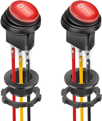 2PCS 12V UL Listed Round Rocker Switch, Waterproof LED Rocker Toggle Switch with Shell, Lighted ON Off SPST 3 Pin Rocker Switch for Car RV Marine Boat Golf Cart (Red) in Saudi Arabia