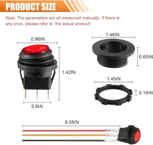 2PCS 12V UL Listed Round Rocker Switch, Waterproof LED Rocker Toggle Switch with Shell, Lighted ON Off SPST 3 Pin Rocker Switch for Car RV Marine Boat Golf Cart (Red) in Saudi Arabia