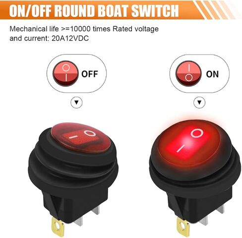 2PCS 12V UL Listed Round Rocker Switch, Waterproof LED Rocker Toggle Switch with Shell, Lighted ON Off SPST 3 Pin Rocker Switch for Car RV Marine Boat Golf Cart (Red) in Saudi Arabia