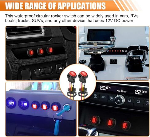 2PCS 12V UL Listed Round Rocker Switch, Waterproof LED Rocker Toggle Switch with Shell, Lighted ON Off SPST 3 Pin Rocker Switch for Car RV Marine Boat Golf Cart (Red) in Saudi Arabia
