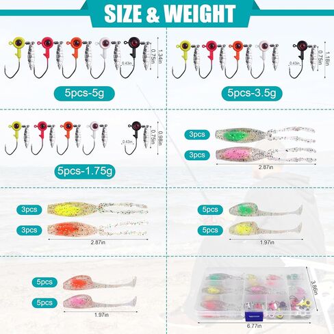 Crappie Lures Fishing Soft Plastic Lures Kit, 52pcs Soft Bait Crappie Fishing Lures Crappie Baits Swim Baits Split Paddle Tail Grub Soft Plastic for Bass Crappie Panfish Sunfish Walleye Fishing in Saudi Arabia