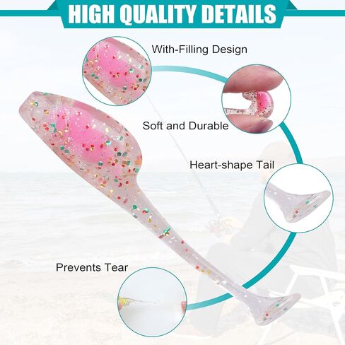 Crappie Lures Fishing Soft Plastic Lures Kit, 52pcs Soft Bait Crappie Fishing Lures Crappie Baits Swim Baits Split Paddle Tail Grub Soft Plastic for Bass Crappie Panfish Sunfish Walleye Fishing in Saudi Arabia
