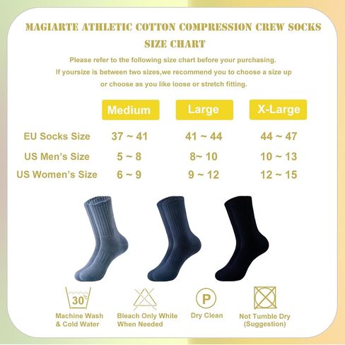 Magiarte Womens Athletic Compression Cotton Crew Socks Non Slip Design Multi Goots للنساء 3/5 أزواج in Kuwait