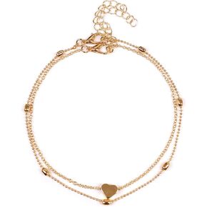 Handmade Dainty Layered Anklet with Heart Ankle Bracelets for Women Beach Jewelry