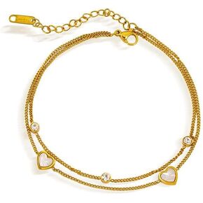 Anklets for Women Waterproof Stainless Steel 18K Gold Plated Stainless Steel Metal Ankle Bracelets for Women Heart Anklet Bracelet Summer Beach All WeatherJewellery