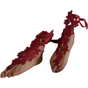 Asphire Sexy Lace Embroidery Anklet with Toe Ring 2pcs Floral Bridal Barefoot Sandals Vintage Wedding Foot Ankle Slave Bracelet Prom Festival Foot Jewelry for Women (Red)