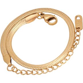 18K Gold PVD Coating Stainless Steel Herringbone Anklet Snake Chain Anklet Gold Chain Anklet 2 in 1 Double Chains Anklet Summer Anklet Beach Anklet For Women