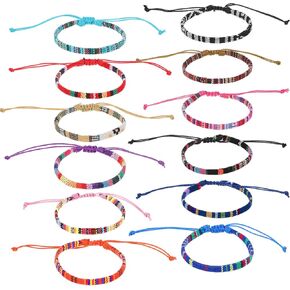 12Pcs Woven Bracelet, Handmade Surfer Bracelets Adjustable Braided String Friendship Bracelet Boho Bracelets Anklets for Men Women (Multicolor)