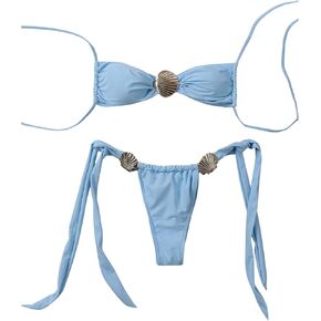SHENHE Women's Cheeky Two Piece String Bikini Set Shell Ring Ruched Brazilian Thong Swimsuits