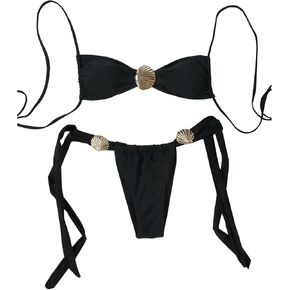 SHENHE Women's Cheeky Two Piece String Bikini Set Shell Ring Ruched Brazilian Thong Swimsuits in Kuwait