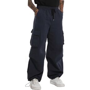 AITFINEISM Men's Baggy Cargo Pants Elastic Waist Drawstring Flap Pocket Beam Feet Streetwear Trousers