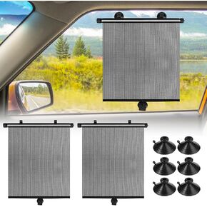 Car Window Shades for Baby, 2 Pack Retractable Side Window Sun Shade with Suction Cups, Blocks UV Rays & Heat Glare Protection, Roller Sunshade for Kids, Pets, and Car Passengers (15x17 Inch)