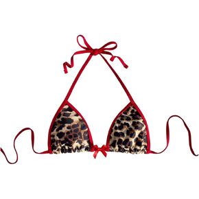 SOLY HUX Women's Leopard Print Bow Swim Top Only Halter String Bathing Suit Bikini Tops Vacation Beach Outfit