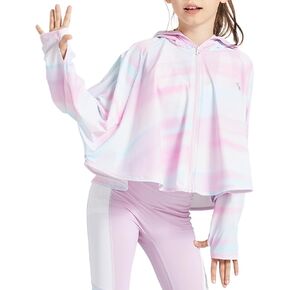 Girls Sun Protection Zip-Up Hoodie Cooling Lightweight Cape Cropped Long Sleeve Sweatshirt with Thumbholes 6-14Y