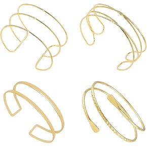 4pcs ذراع الذراع الذهب المجوهرات العليا للنساء البسيط الأساور فتح الفرقة الأسلحة الذهبية