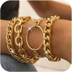 choice of all Chunky Gold Bracelet Stack Cuff Bangles for Women Trendy Non Tarnish Dainty Silver Chain Bracelet Layered Snake Chain Cuban Link Bracelet Pack for Women 2025