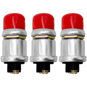 3Pcs Push Button Momentary Starter Switch, Weatherproof Engine Start Push Button Switch, 12V / 24V 50 A Heavy Duty Momentary Start Switch for Boat, Track, Car Red