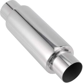 2.5 Inch Inlet Exhaust Resonator, 2.5 Inch Outlet Muffler Resonator, 16 Inch Overall Length Stainless Steel Resonator, Universal Muffler, Straight Through Design Mirror Polished