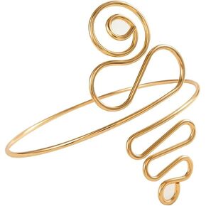 Gold/Silver Plated Upper Arm Cuff Bracelet for Women, Minimalist S-shaped Sexy Harness Armlet Adjustable Upper Arm Chain Bangle Arm Band for Women