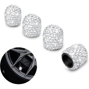 Bling Tire Stem Caps 4 Pack Rhinestone Tire Valve Caps Crystal Car Tire Cap White Bling Car Accessories for Women Valve Stem Caps for Cars, Trucks and Motorcycles