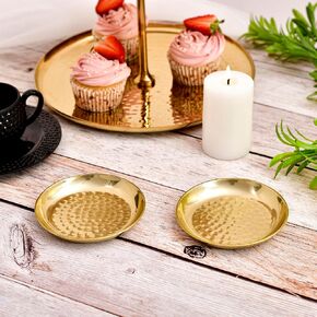 Hammered Trinket Dish -2 Pack, 4.25" | Gold Trinket Tray for Rings, Earrings, Necklaces, Bracelet, Watch Keys | Candle holders for Weddings | Round Trays | Jewelry holder | Organizer | Bathroom vanity
