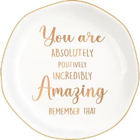 Inspirational Ceramic Jewelry Tray for Women - You Are Awesome Ring Dish, Unique Gift for Mom, Wife, Friend, Coworker, Birthday, Mother's Day, Christmas, Retirement Gifts (You're Amazing)