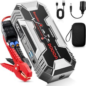 Car Battery Jump Starter Portable, 2000A Jump Starter Battery Pack for 8.0L Gasoline and 6.0L Diesel Engines, 12V Jump Box for Car Battery with EC8 Jumper Cables, Black