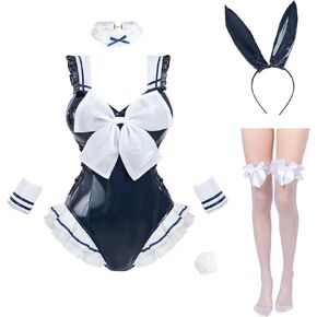 CR ROLECOS Bunny Costume Women Bunny Girl Bodysuit Senpai Kawaii One Piece Back Strap Bunny Suit With Bow