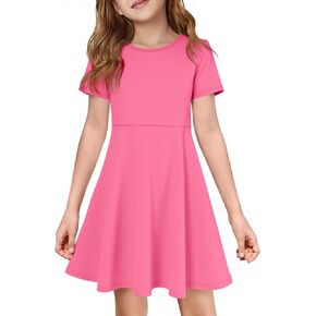 Imily Bela Girls Summer Short Sleeve Dress A Line Swing Basic Skater Twirl Party Dresses 5-14 Years