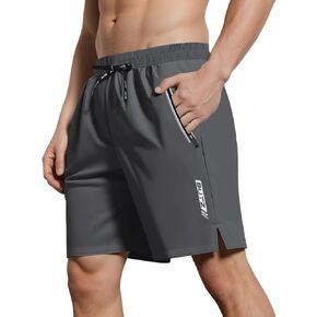Mens Athletic Shorts with Zipper Pockets Lightweight Quick Drying Casual Fitness Shorts