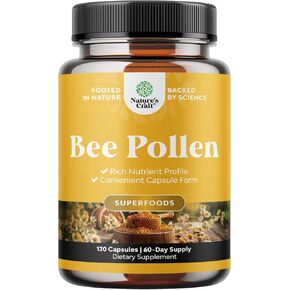 Bee Pollen Supplement 1000mg per Serving - Pure Capsules with Naturally Occurring B Vitamins Minerals & Enzymes Pills Made Vegetarian Non-GMO Gluten Free (30 Servings)
