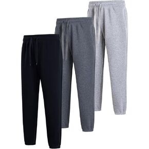 Facitisu Men Fleece Sweatpants 3 Pack Active Basic Jogger Drawstring Workout with Pocks Elastics Waist Pants