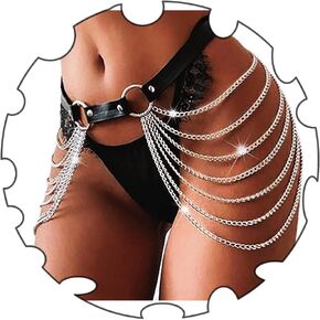 Sinalty Punk Leather Waist Chain Black Belly Belt Chain Goth Harness Chains Party Body Jewelry Accessories for Women and Girls (1)