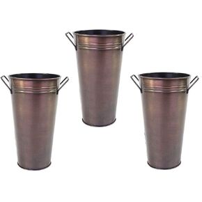 Hosley Set of 2 Galvanized Metal Vases with PVC Liner 15 Inch High. Ideal Gift for Wedding Special Occasion Home Office Dried Floral Arrangements