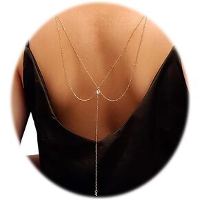 Eyraevor Layered Back Chain Necklace Wedding Bridal Gold-Toned Crystal Backdro Necklace Body Jewelry for Backless Dresses