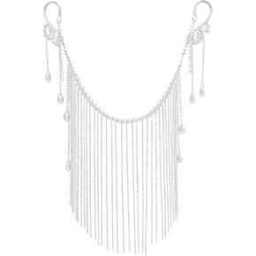 mollensiuer 1Pc Tassel Face Veil Chain Face Cover Chain Face Curtain Hanging Ears Tassel Ornaments Chain Metal Tassel Face Veil Party Headdress Jewelry for Halloween Party Cosplay, Silver
