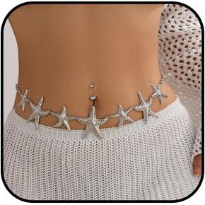 Starfish Waist Chain for Women Gold Sea Star Chain Belt Adjustable Starfish Belly Chain Body Chain Sexy Bikini Dress Outfit Summer Vacation Beach Jewelry