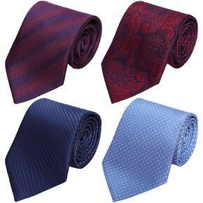 Fumwase 4 PCS Classic Long Silk Tie Assorted Patterned Silk Neck Ties for Boys Men