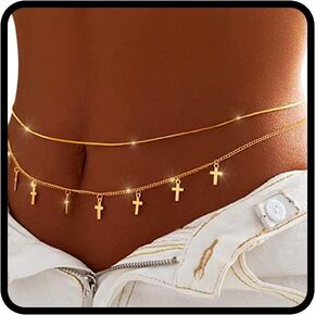 Tgirls Gold Waist Chain for Women Rhinestone Layered Belly Chains Beads Body Chain Heart-Shaped Beach Body Jewelry for Summer