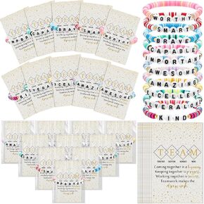 20 Set Team Appreciation Gifts Inspirational Bracelets Bulk Friendship Clay Beaded Bracelets with Wish Card Thank You Gift for Employees Coworker Staff Teacher Nurse CNA Week