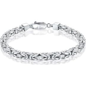 PORI JEWELERS 925 Sterling Silver 5mm Solid Square Byzantine Bracelet for Men - Handmade in Italy - 8 Inches