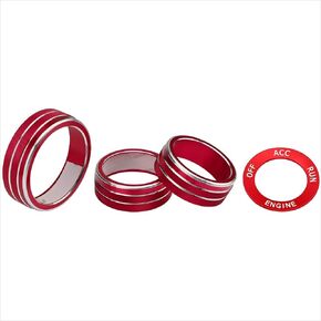 LECART AC Volume VOL Knob Cover for Jeep Grand Cherokee Accessories 2014 2015 2016 2017 2018 2019 2020 2021 2022 2023 Ignition Button Ring Sticker Metal Decal Car Interior Decoration Trims Red 4Pcs