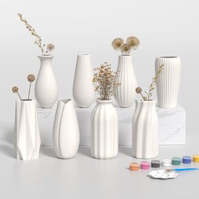 OERGKE White Ceramic Vase of 8 Pcs, Small vases for Flowers, Modern Boho Vases for Home, Living Room, Office, Farmhouse Decor, Dining Table, Bedroom, Kitchen Shelf and Wedding Decorations