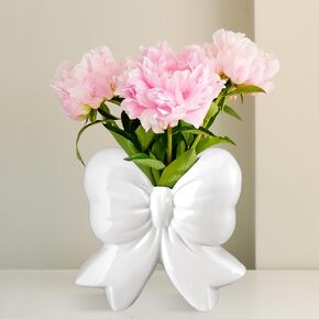 Coquette Bow Ceramic Vase Pen Holder Makeup Brush Holder Contemporary Design Decorative Women Gifts for Home Office Shelf Table Living Room(Pink,Classic)