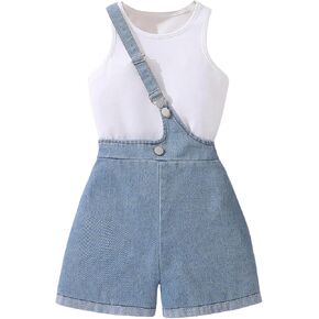 OYOANGLE Girl's 2 Piece Outfits Clothing Set Sleeveless Tank Tops and Denim Overalls Shorts Set in Kuwait