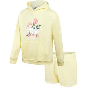 New Balance Girls' Active Shorts Set - Fleece Hoodie Sweatshirt and Sweat Shorts - Cute Spring Outfit Set for Girls (7-12)