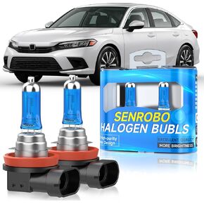 Halogen Headlight Bulbs Fit for Honda 2004-2013 Civic 2014-2015 Sedan, 9006/HB4 Low Beam Headlight Replacement Bulb, Super Bright 5000K White, Plug and Play, Pack of 2