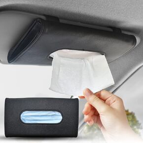 حامل أنسجة سيارة Econour 9 × 5 بوصات - حامل منديل Black Sun Visor - الأنسجة وقناع يمكن التخلص منه للسيارة - مفيدة ومدمجة لتنظيم الأنسجة والأقنعة